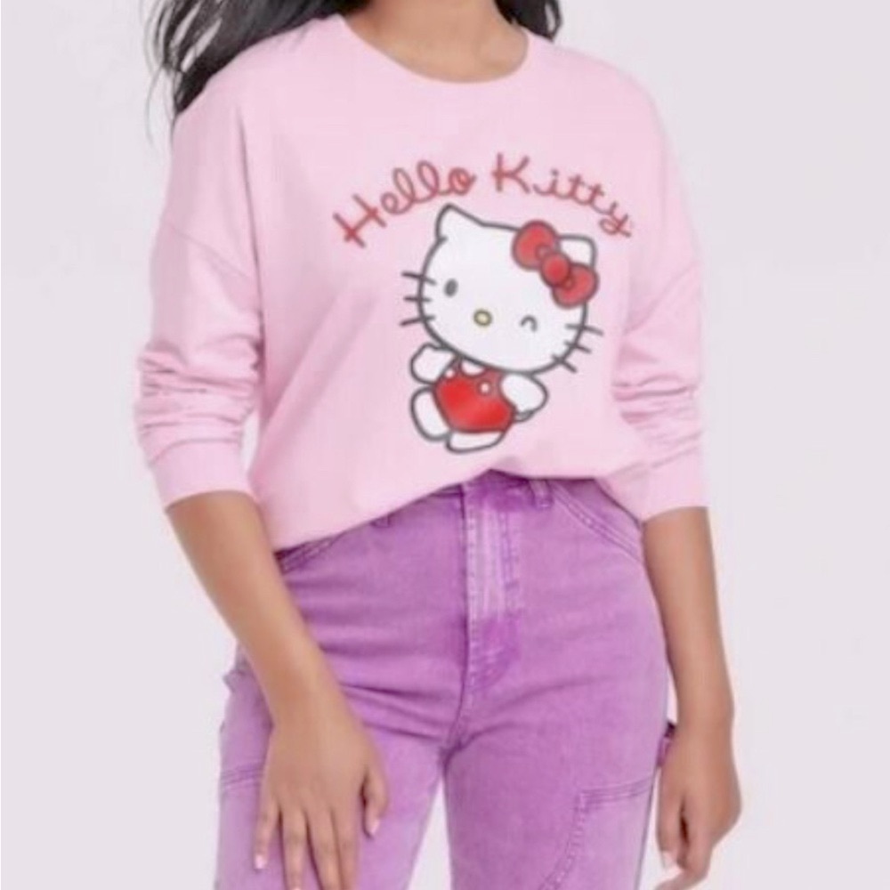 Hello Kitty Sanrio Bow Pink Pullover Crewneck Sweatshirt